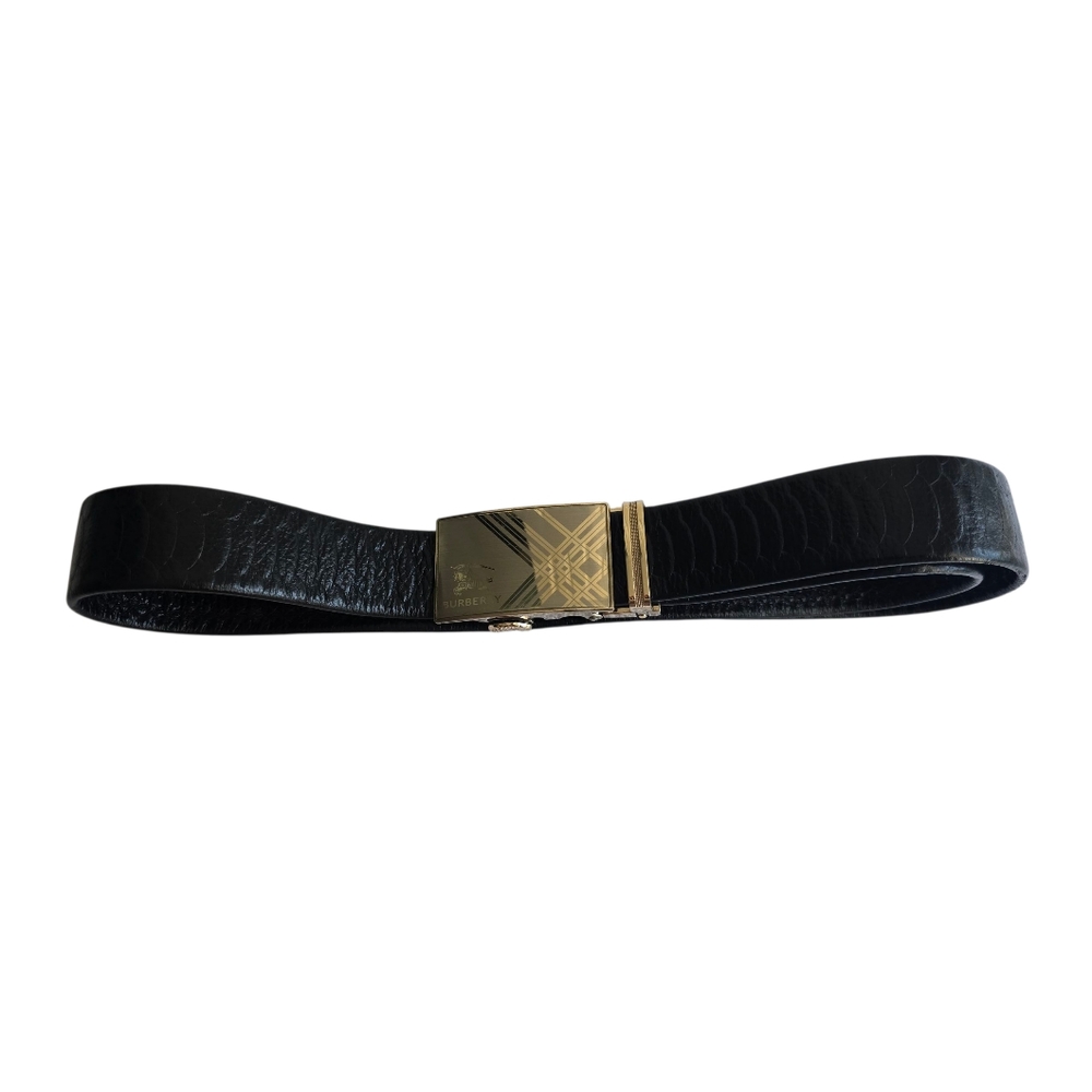 Burberry Black Belt with Silver and Gold Plaid Buckle - Picture 6 of 15